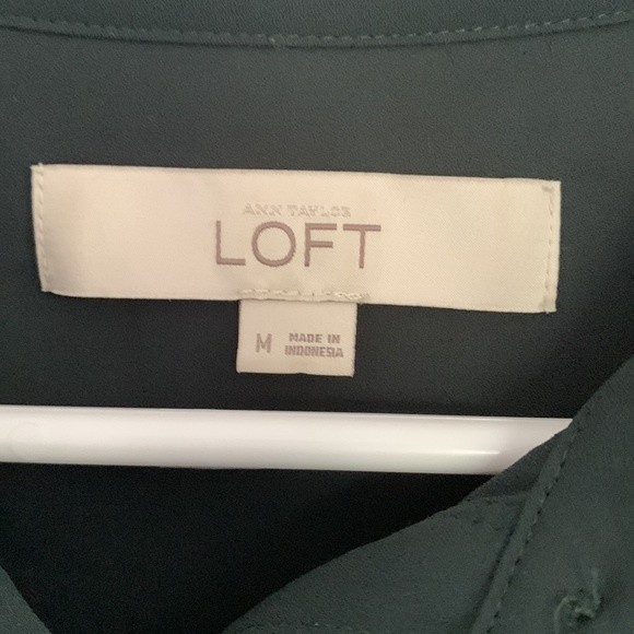 Loft Dark Green Semi Sheer Blouse Medium - Picture 2 of 9